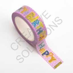 AT034 - Adhesive Washi Tape - Foil - Happy Birthday - Pink