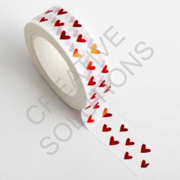 AT059 - Adhesive Washi Tape  - Foil Hearts - Red